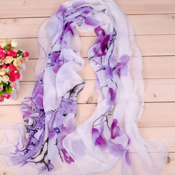Accessories - Elegant Floral Printed Scarf, Thin Breathable Sunscreen Shawl, Versatile, Sheer